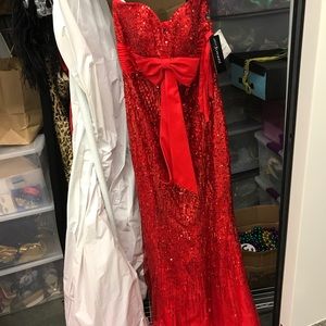 Jovani strapless red evening dress